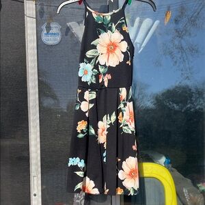 Monteau Floral Kids Dress - Black and Orange